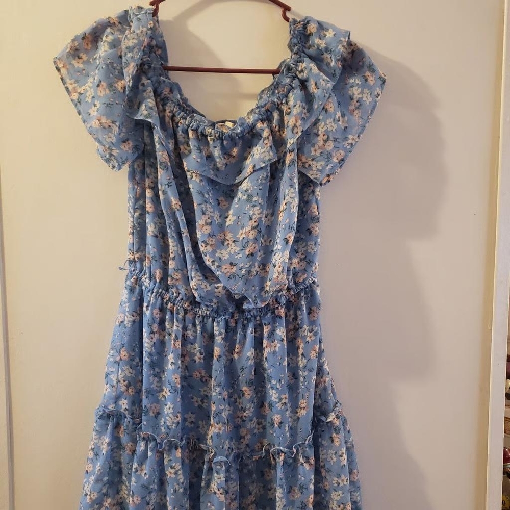 Womens bebop blue floral mini peasant dress small juniors